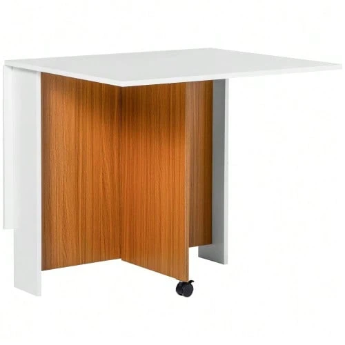 Folding Table, Mobile Dining Table With Drop-Leaf Top And Wheels, Versatile Side Table For Kitchen And Dining Room, White. - 白色 - 查看 1