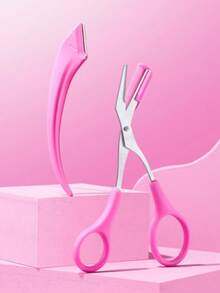 ROCK SWEET Heart-Shaped Eyebrow Comb Grooming Set, Dual-Head Eyebrow Trimming Scissors And Comb, Eyebrow Grooming, Beginner Tools - Hot Pink - View 5