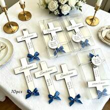 Lembranças Personalizadas de Batismo em Formato de Cruz - Lembranças de Acrílico Personalizadas com Nome e Data, com Laços de Cetim Azul ou Rosa, Adequadas para Batismo, Taufe, Decoração de Festa de Primeira Comunhão, Etiquetas de Dia das Mães, Etiquetas de Presente de Aniversário - Multicolorido - Visão 17