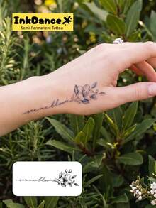 1組「See Me Bloom」花卉革命科技半永久紋身貼，長效臨時紋身，花卉格言設計，男女適用，防水，真實紋身質感，植物基底，Ink Dance，禮品 InkDance X047 - 黑色 - 查看 2