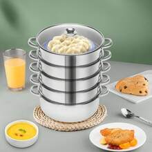 Vaporera de acero inoxidable de 5 niveles, olla vaporera de gran capacidad de 26 cm, vaporera multifuncional con tapa de vidrio, olla de cocina apilable DIY para la cocina. - Ver 10