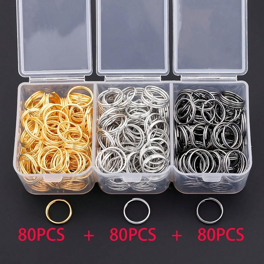 240 piezas/Caja Kit de decoración de anillos abiertos de 3 colores para llaveros, anillos planos, accesorios de joyería, cadena de teléfono DIY, fabricación de llaveros, accesorios de joyería hechos a mano - Juego de anillas de salto tricolores de doble círculo - Ver 1