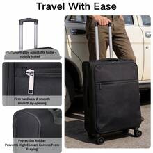 JLY Ultra-Lightweight Softshell Suitcase – Small Carry-On Or Medium Checked Luggage – Smooth Rolling & Spacious Design - Black - View 5