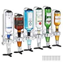 3 To 6 BOTTLE WALL MOUNTED & ROTARY STAND DRINK OPTIC DISPENSER PARTY BAR BUTLER - Silver, 6-bottle - View 1