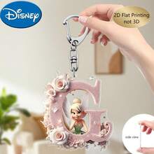 Llavero de bordado de letra de hada de flores Disney 2D plano, 26 patrones de dibujos animados florales 'A-Z', colgante de acrílico con cadena, adecuado para bolsos, llaves y llaves de coche, regalo de accesorios de viaje, diseño de llavero floral lindo, superficie lisa, llavero, llavero decorativo, llavero de dibujos animados, regalo de Navidad, regalo para fans, regalo de vacaciones, decoración del hogar - Multicolor - Ver 15