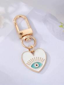 1pc Rainbow Heart Evil Eye Keychain, Gift For Friends/Couples, Blue Eye Pendant For Bag/Car Keys/Earphone Case, Key Accessory Charm - Eye - View 8