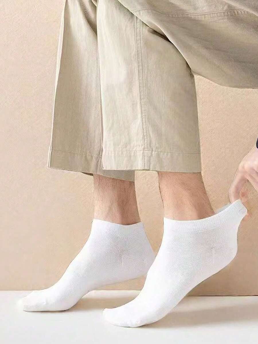 10/15/30 Pairs Solid Color Men's Short Socks Black White Grey Solid Color Boat Socks Odor-Resistant Sweat-Absorbent Low-Cut Breathable Short Socks For Men - Multicolor - View 1
