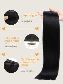 DOORES Seamless PU Clip-In Hair Extensions, 7 pcs, 110 g, Pure Black, 100% Human Hair, Tak Terlihat, Nyaman, Menyatu Alami, Mudah Dipakai untuk Wanita - S1 - View 4