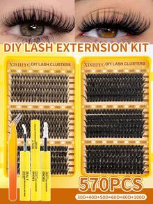 570pcs D-Curl Single-Strand False Eyelashes, Large Capacity, Create Voluminous Fluffy Natural Eye Makeup, Suitable For Home DIY, Beginners And Professional Makeup Artists, Soft And Long-Lasting, Single-Cluster Eyelash Set, Includes Glue And Sealer; Voluminous Clustered Eyelashes Are The First Choice For Creating Fox Eye And Cat Eye Makeup - Multicolor - View 3
