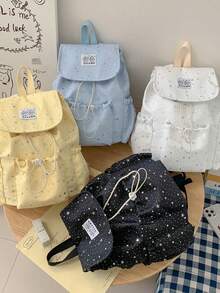 Mochila con cordón, mochila con estampado de estrellas, mochila multifuncional, mochila para estudiantes, mochila casual, mochila ligera, mochila de uso diario, bolso de mano, bolso de hombro, mochila de moda - Multicolor - Ver 4