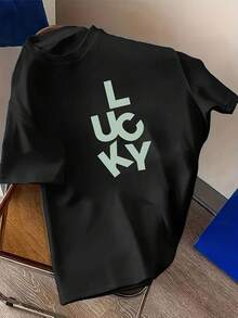 2026Spring And Summer Women's Short Sleeves T Shirt,Fashionable Letter Design,Y2K Style,Soft And Breathable,Suitable For Everyday Wear. - 黑色 - 查看 1