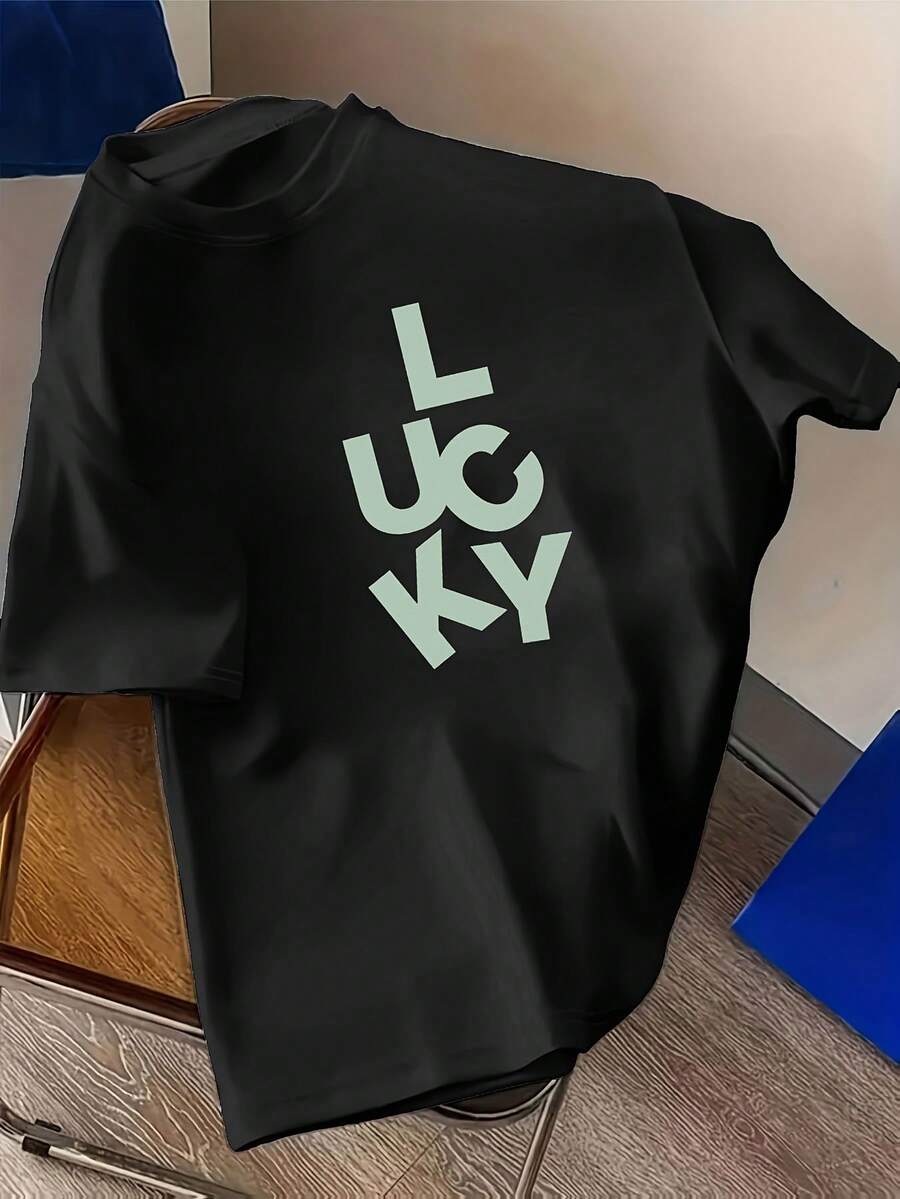 2026Spring And Summer Women's Short Sleeves T Shirt,Fashionable Letter Design,Y2K Style,Soft And Breathable,Suitable For Everyday Wear. - 黑色 - 查看 1