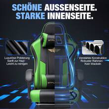 EXRACING Gaming Chair - Ergonomic Gaming Chair With Footrest, Headrest And Lumbar Support, Height Adjustable, Padded, 180 Kg - 綠色 - 查看 10