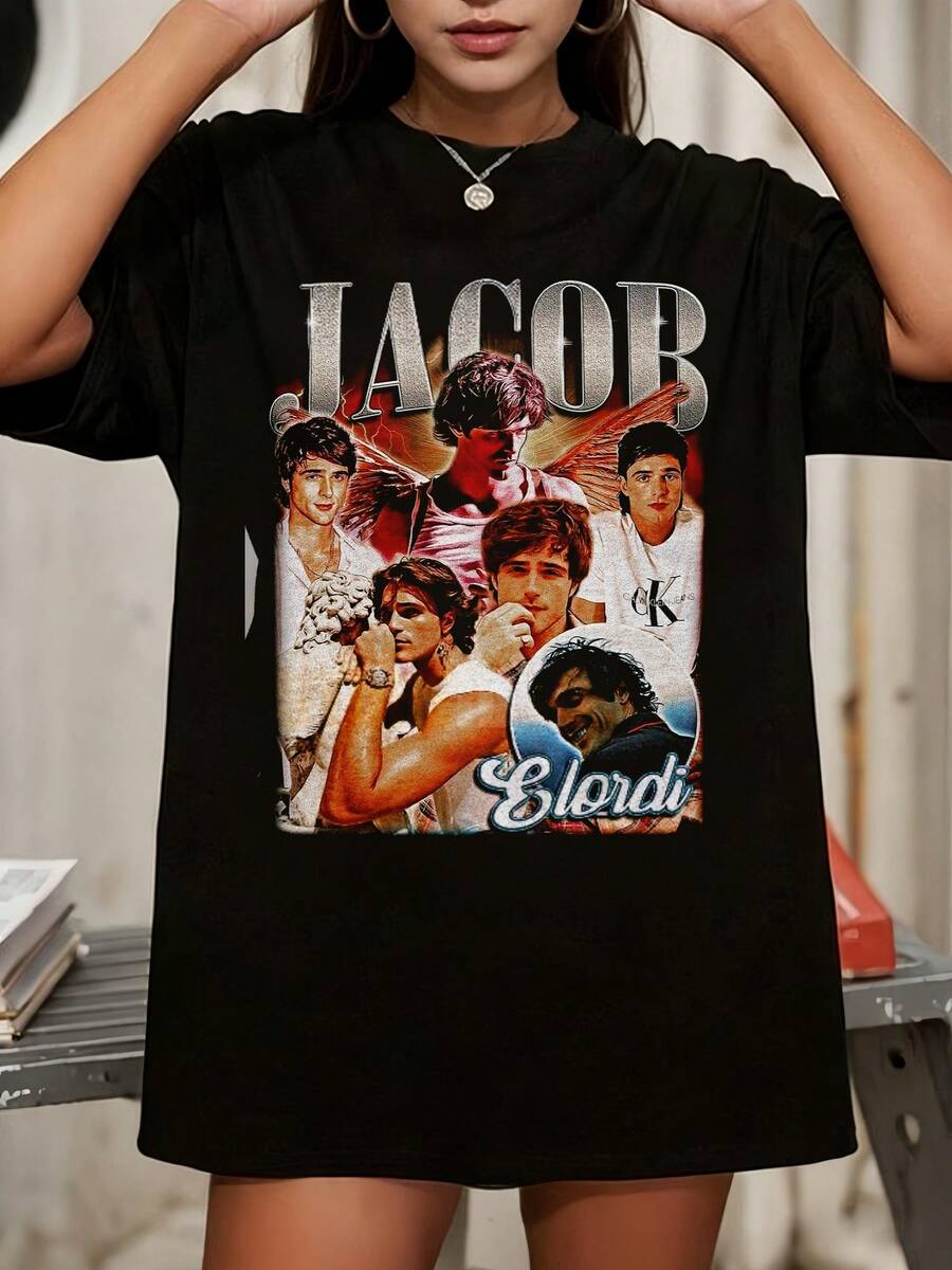 Jacob Elordi Shirt, Grafik T-Shirt, Film Inspiriert - 黑色 - 查看 1