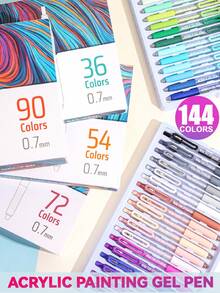 Languo 36/54/72/144 Colors Gel Pen Set, Retractable Acrylic Painting Journal Pens, 0.7mm Fine Tip, Journal Pen PLUS, Stainless Steel Pen Head With Built-In Spring, Smooth Ink Flow, Colorful Fluorescent Neutral Pens For Doodle, Hand-Drawn Posters, Watercolor Pens, Large Capacity, Strong 3D Effect/Strong Layering, Suitable For Diary, Greeting Cards, DIY Art Creation - Multicolor - View 4