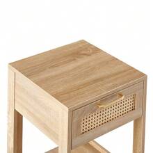 Rattan Side Table With Drawer, Modern Bedside Table, Side Table For Living Room, Bedroom, Natural Wood Look - H55/W40/D40 Cm - Warna alami - View 11