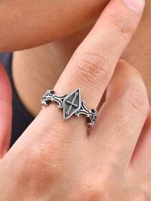 1 chiếc nhẫn nam hình khiên thánh giá phong cách Gothic bằng thép không gỉ, màu bạc, trang sức punk cổ điển - Bạc - Xem 4