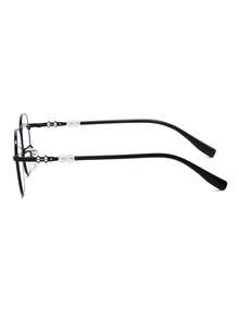 1 Pair Women's Black Round Metal Frame Pearl Decor Elegant Non-Prescription Glasses - Black - View 5