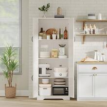 Armario de Despensa de Cocina, Armario de Almacenamiento de Despensa Blanco Independiente, Gabinete de 60 Pulgadas, Alto Armario de Almacenamiento para Baño con 2 Puertas y Estantes Ajustables - Blanco - Ver 5