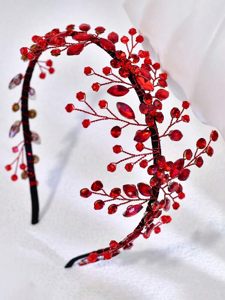 1件優雅紅色水鑽髮箍 女款飾品 適用婚禮、慶典、派對、節日禮物 - 紅色 - 查看 2