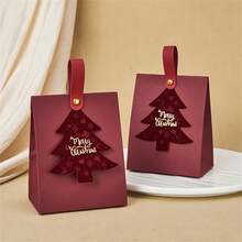 1/5/10pcs Christmas Gift Box - With Leather Handle, Felt Christmas Tree Crafts Design. Suitable For Gift Packaging, Christmas Atmosphere Decorations, Party Tote Bags, Tote Gift Bags. - View 2