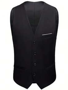 3pcs Men's Long Sleeve Solid Color Blazer Jacket, 3 Pieces Suit Set - Black - View 6