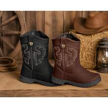 Girls' Country Style Cowboy Boots, Long Shaft, With Side Zipper - Café integral - Ver 5