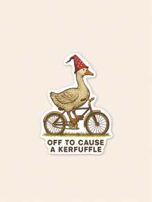 1 Piece Funny Whimsical Vintage Waterproof Vinyl Sticker Decal, Cottagecore Goose Riding Bicycle Kerfuffle Quote For Laptop Water Bottle Phone Case Kindle Journal, Cute Animal Meme Gag Gift For Friends Teens - Multicolor - View 1