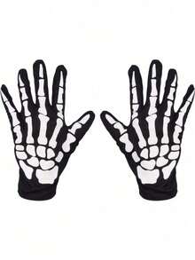 1 Pair Halloween Party Nylon Quilted Ghost Gloves, Skeleton Performance Gloves, Stage Performance Props, Suitable For All Seasons - A - View 1