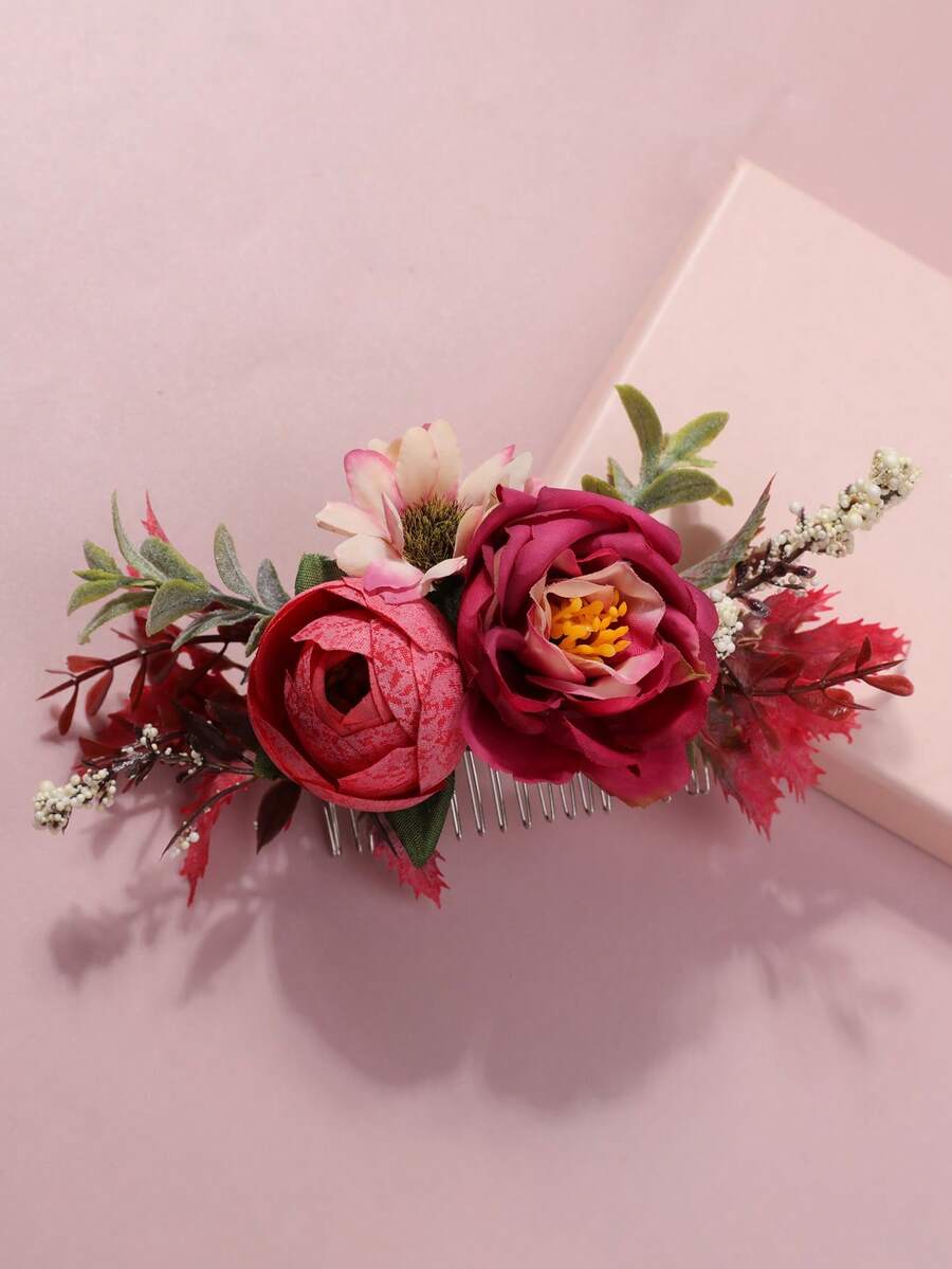 1pc Bohemian Style Thai Headpiece Songkran Festival Carnival Beach Holiday Side Hair Comb - Red - View 1
