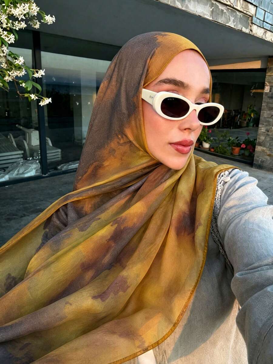 1件女款波希米亞風水彩花卉印花希賈布圍巾,休閒柔軟防風披肩,適合日常穿著 - 彩色 - 查看 1