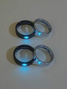 ATLVXJL 4pcs/Set Luminous Couple/Family/Friendship Stainless Steel Rings With Sun And Moon Elements, Glow-In-The-Dark Casual Jewelry Rings For Daily Wear And Holiday Gifts - Multicolor - View 5