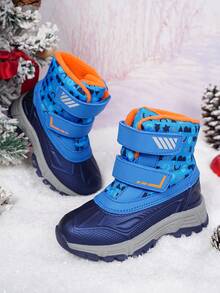 Children's Thermal Lined Thick Snow Boots, Unisex Winter Warm Anti-Cold Hook And Loop Non-Slip Thick Sole Mid-Calf Boots - Blue - View 2