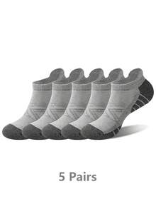 High Elastic Compression Arch Support Sports Short Socks, Contrast Color Cushioned Terry Sole, Breathable Moisture-Wicking Anti-Stuffy Low-Cut Socks, Unisex Fitness Running Cycling Training Anti-Slip Non-Slip Heel Black White Grey Solid Color Daily Commute Short Socks - Multicolor - View 14