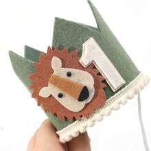 1st Birthday Decorations, 1st Birthday Crown - Lion 1st Birthday Hat, Jungle Wild Animal Zoo Wild One Boy Birthday Hat Decor, 1st Birthday Decorations - Multicolor - View 8