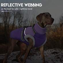 1 buah Mantel Anjing dengan Tali, Jaket Anjing Musim Dingin dengan Penutup Resleting, Jaket Bulu Domba Hangat untuk Hewan Peliharaan dengan Garis Reflektif dan Kerah Bulu, Setelan Salju Tahan Air untuk Anjing Kecil, Sedang, dan Besar - Purple - View 5