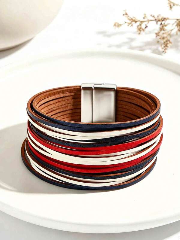 1pc European & American Style Zinc Alloy PU Leather Bracelet For Women, Fashion Commuter