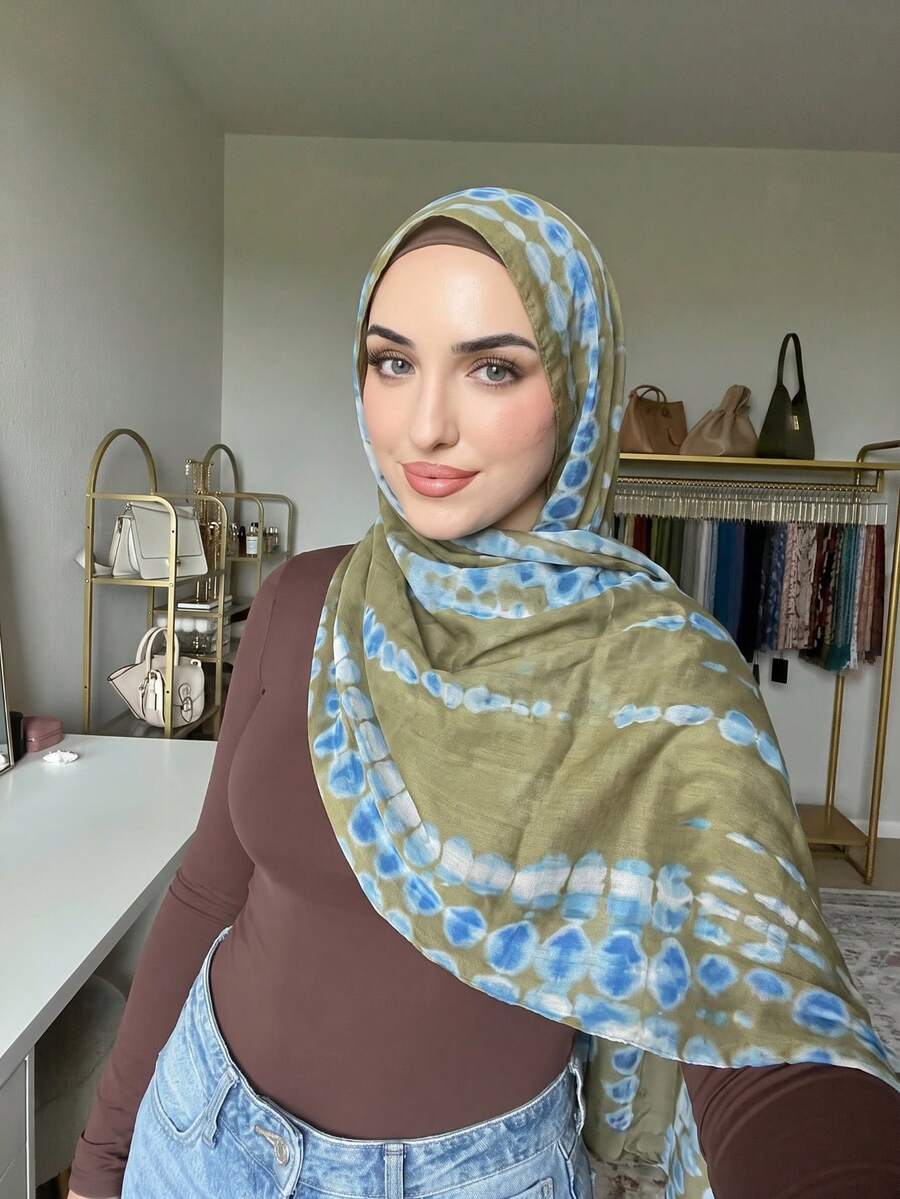 1pc Women's Bohemian Style Fashion Ink Painting Print Scarf, Spring/Summer Street Casual Hijab Sun Protection Shawl, Suitable For Daily Wear, Suitable For Summer Beach