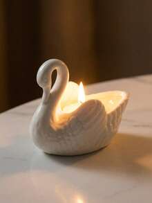 1pc White Swan Succulent Planter, Porcelain, Candle Holder Elegant White Swan Ceramic Candlestick Handcrafted Table Centerpiece Romantic Home Decor For Wedding Birthday Party - Multicolor - View 3