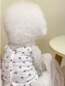 Cute Cherry Print Pet Vest - Soft Comfortable Elastic Button Pet Vest, Suitable For Small And Medium Dogs And Cats, Lightweight Breathable Pet Clothing, Perfect For Spring And Summer - White - View 5
