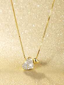 1 件 925 纯银 14k 镀金简约心形吊坠项链，精致独立设计颈链，随机盒装款式，送给好朋友的生日礼物 - 金色 - 查看 6