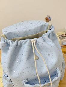Mochila con cordón, mochila con estampado de estrellas, mochila multifuncional, mochila para estudiantes, mochila casual, mochila ligera, mochila de uso diario, bolso de mano, bolso de hombro, mochila de moda - Multicolor - Ver 9