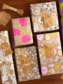 1 Gulungan Kertas Pembungkus Kado Motif Bunga Lukis Tangan (Gaya Alami), Gulungan Kertas Kraft Motif Bunga, Ukuran 43cm x 3m; Kertas Pembungkus Ukuran Besar, Cocok untuk Kado, Buket, dan Kemasan Kerajinan DIY, Sempurna untuk Pernikahan, Ulang Tahun, Liburan, Pesta, dan Berbagai Acara Lainnya - beraneka warna - View 2