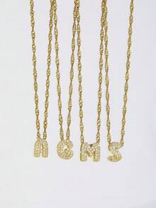 1pc Exquisite Sparkling Full Zirconia A-Z English Initial Pendant Water Wave Chain Necklace, Elegant Clavicle Chain, Customized Letter Jewelry, Suitable For Daily Wear, Gift For Friends, Back To School, Christmas, Anniversary, Valentine's Day, Birthday - Letter Necklace - View 2