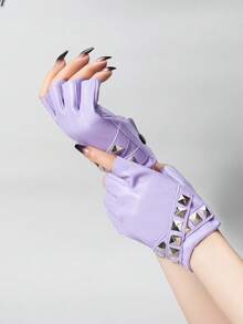 1 Pair New Rivet Design Spring/Autumn Sheepskin Half-Finger Leather Gloves Outdoor Cycling Leather Gloves Solid Color - Multicolor - View 11