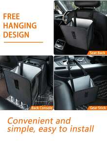 Car Trash Can - Armrest Hanging Trash Basket, 2 Gallon Waterproof Black Trash Bin - Suitable For Car Interior - Fits All Car Models - Multi-Functional Practical Car Interior Storage Bag - A - View 5