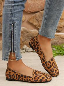 Zapatos planos para mujer cómodos y versátiles de primavera/otoño, con estampado de leopardo multicolor, sin cordones y de caña baja - marrón amarillento - Ver 4