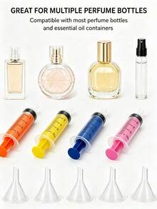 12pcs Multi-Color Transparent Plastic Fragrance Refill Tool Set, 4pcs Graduated Colored Liquid Transfer Tubes + 8pcs Mini Transparent Funnels, Precise Scale Liquid Transfer Accessories, Leak-Proof Portable Minimalist Fragrance Filling Tools, Suitable For Travel And Daily Essential Oil Refilling - View 4