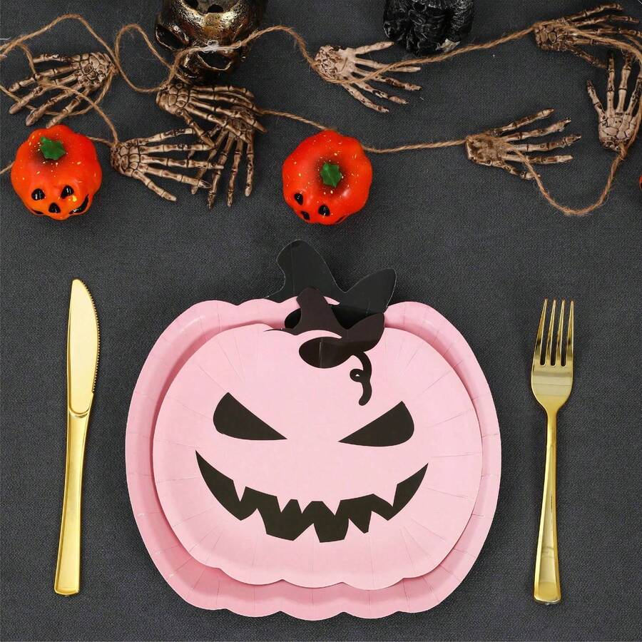 40Pcs Halloween Pumpkin Paper Plates Cute Grimace Pink Orange Pumpkin Shape Disposable Plates 7 Inch 9 Inch Halloween Tableware For Birthday Holiday Party Decor Supplies - Pink Pumpkin Plate - View 1