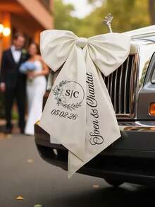 客製化婚車蝴蝶結，個性化姓名大號緞面蝴蝶結，新娘車飾，浪漫婚禮拍照道具，裝飾性，可重複使用，居家生活，永恆之愛，婚禮禮物 - 彩色 - 查看 6